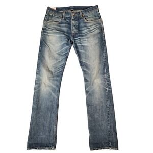 Wallace & Barnes Selvedge Denim Jeans Button Fly 31W 32L Indigo Dye Wisker Wash